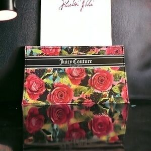 Juicy Couture Malibu Rose Black Gothic Logo Stripe Wristlet Clutch Women Handbag